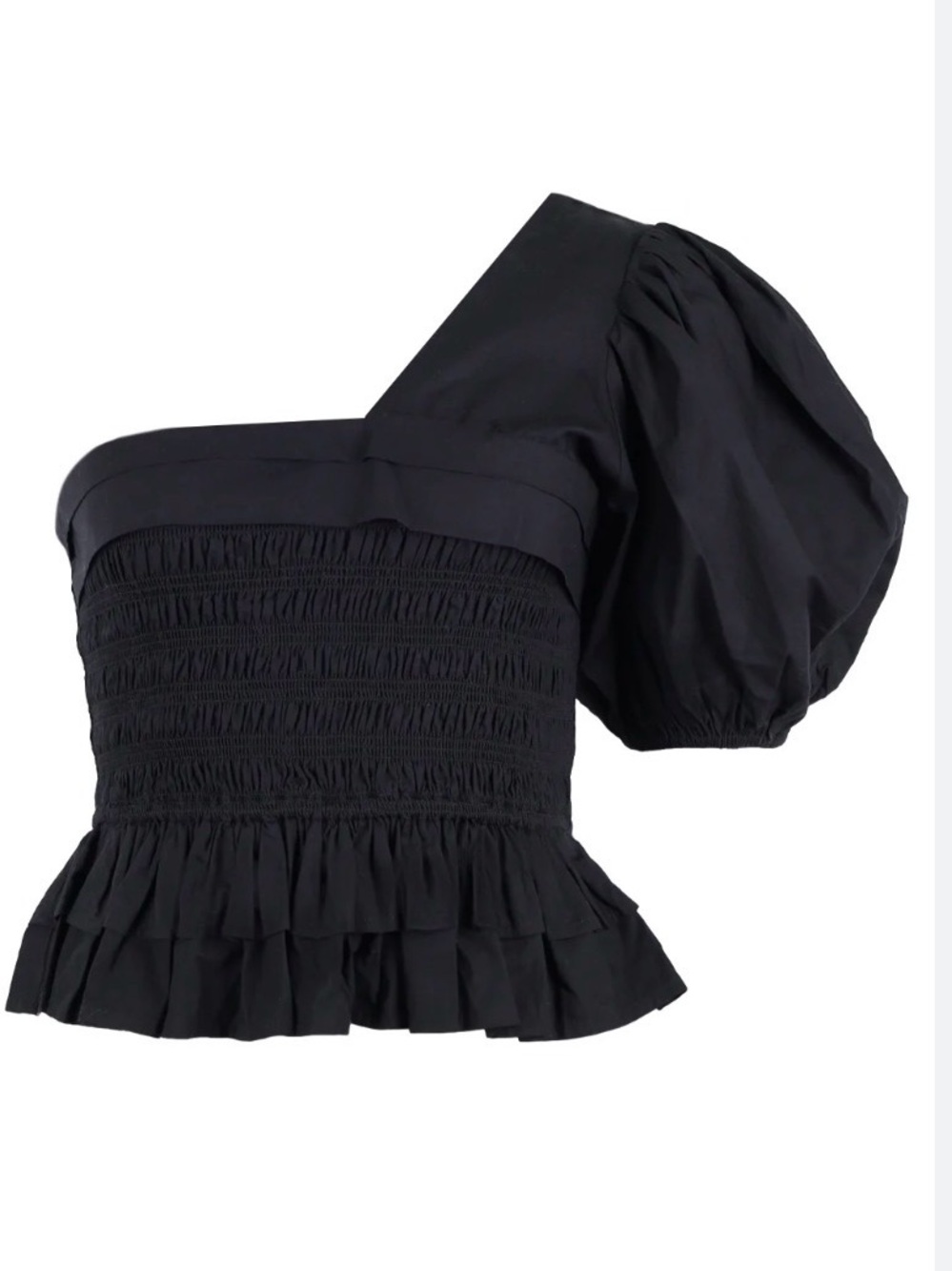 Cleobella Black One-Shoulder Puff Sleeve Smocked Top
